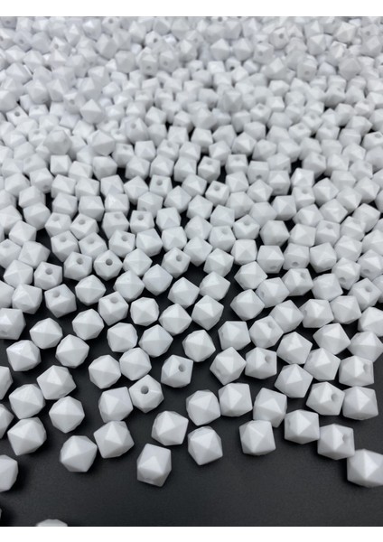 100GR 10MM Opak Beyaz Renk Küp, Kübik Model Akrilik Boncuk ,çanta Boncuğu (100GR,~200 Adet)