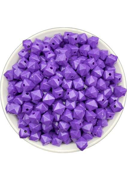 100GR 10MM Opak Mor / Koyu Lila Renk Küp,kübik Model Akrilik Boncuk,çanta Boncuğu (100GR,~200 Adet)
