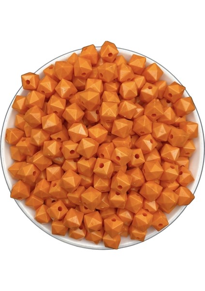 100GR 10MM Opak Turuncu Renk Küp, Kübik Model Akrilik Boncuk ,çanta Boncuğu (100GR,~200 Adet)