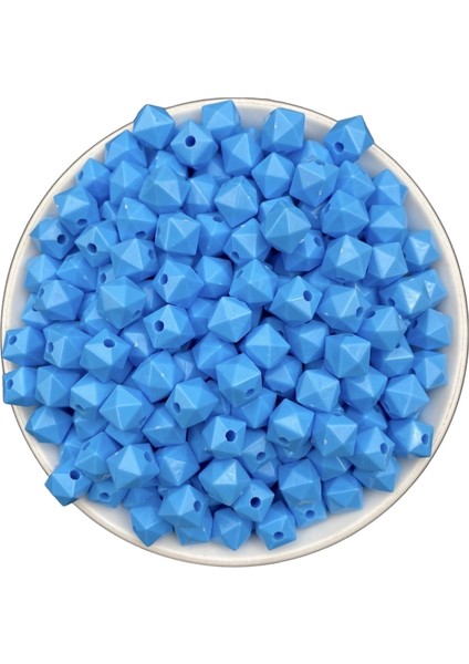 100GR 10MM Opak Mavi Renk Küp, Kübik Model Akrilik Boncuk ,çanta Boncuğu (100GR,~200 Adet)
