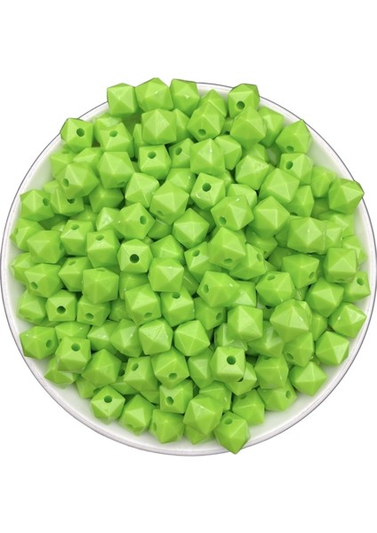 100GR 10MM Opak Açık Yeşil Küp Kübik Model Akrilik Boncuk ,çanta Boncuğu (100GR,~200 Adet)
