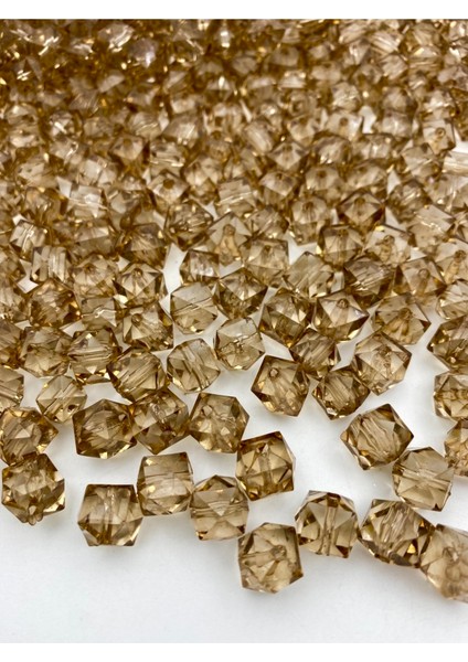 100GR 14MM Vizon / Açık Kahve Renk Küp,kübik Model Akrilik Boncuk,takı,çanta Boncuğu (100GR,~80ADET)