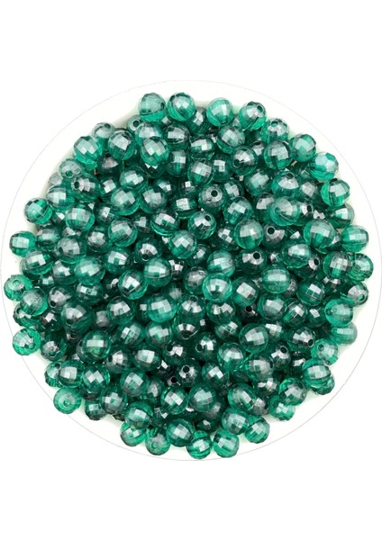 8mm Zümrüt Yeşili, Yeşil Akrilik Dünya Model Boncuk,takı , Çanta Yapım Boncuğu (50GR,~200 Adet)