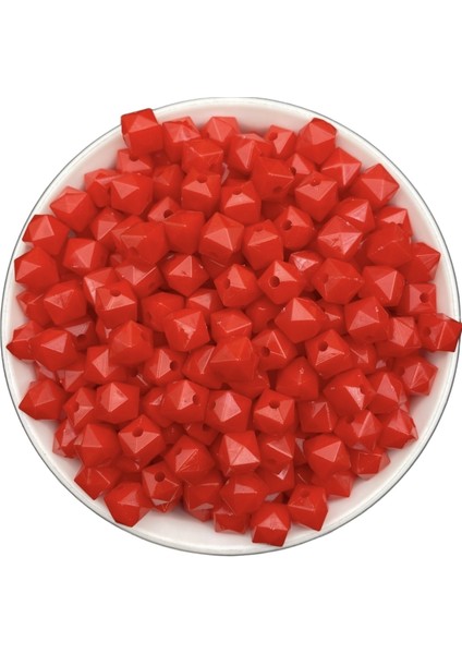 100GR 10MM Opak Kırmızı Renk Küp, Kübik Model Akrilik Boncuk ,çanta Boncuğu (100GR,~200 Adet)