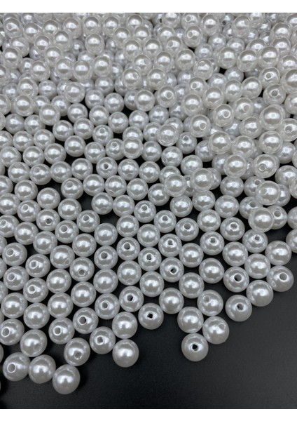 100GR 10MM Beyaz Renk Lüks / Lüx Kaplama Plastik Inci Boncuk, Takı Yapım Boncuğu (100GR,~190 Adet)