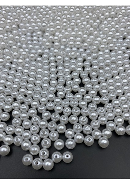 8mm Beyaz Renk Lüks / Lüx Kaplama Plastik Inci Boncuk ,takı Yapım Boncuğu (50GR,~200 Adet)