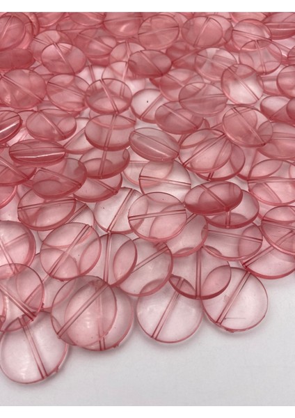 100GR Pembe Renk 25MM Yassı Basık Yuvarlak Akrilik Boncuk,çanta Yapım Boncuğu (100GR~40 Adet),