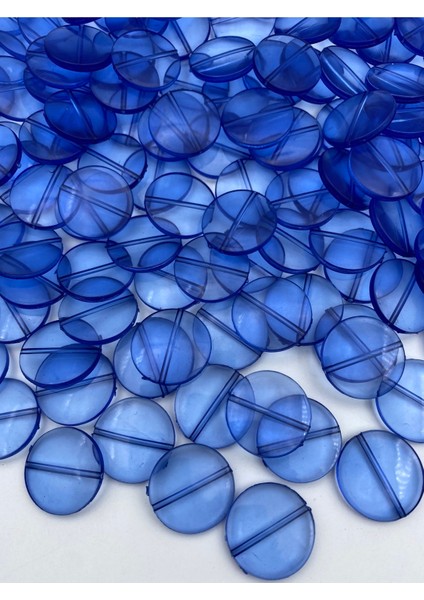 100GR Saks Mavi 25MM Yassı Basık Yuvarlak Akrilik Boncuk,takı, Çanta Yapım Boncuğu (100GR~40 Adet),