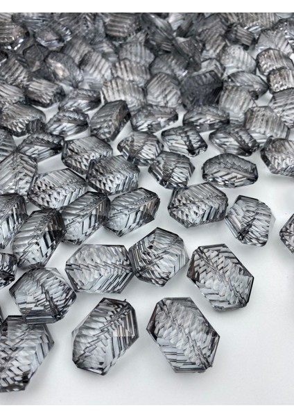 100GR Füme / Gri Renk Büyük Çizgili Balıksırtı Model Akrilik BONCUK,20X30MM Çanta Boncuğu (20 Adet) modelleri