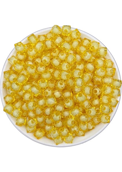 10MM Sarı Renk Içi Boncuklu Akrilik Küp Boncuk,takı,çanta Yapım Boncuğu (100GR,~250 Adet)