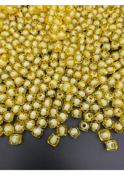 10MM Sarı Renk Içi Boncuklu Akrilik Küp Boncuk,takı,çanta Yapım Boncuğu (100GR,~250 Adet) fiyatları
