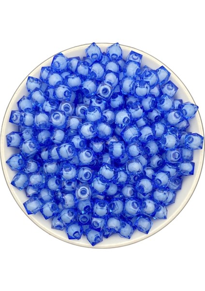 10MM Saks/koyu Mavi Içi Boncuklu Akrilik Küp Model Boncuk,takı,çanta Yapım Boncuğu (100GR,~250 Adet)
