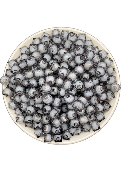 10MM Gri / Füme Renk Içi Boncuklu Akrilik Küp Boncuk,takı,çanta Yapım Boncuğu (100GR,~250 Adet)