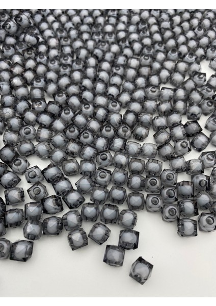 10MM Gri / Füme Renk Içi Boncuklu Akrilik Küp Boncuk,takı,çanta Yapım Boncuğu (100GR,~250 Adet) fiyatları