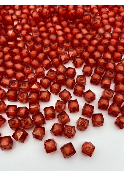 50GR 8mm Kırmızı Renk Içi Boncuklu Akrilik Küp Boncuk,takı,çanta Yapım Boncuğu (50GR,~180 Adet) fırsatları