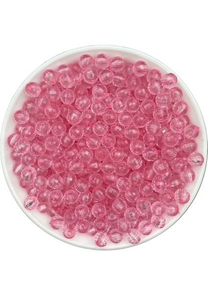 8mm Pembe Akrilik Dünya Model Boncuk,takı , Çanta Yapım Boncuğu (50GR,~200 Adet)