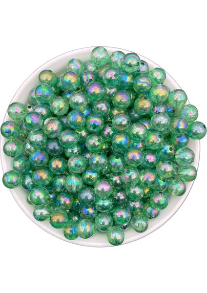 10MM Zümrüt Yeşili, Yeşil Renk Janjanlı Akrilik Boncuk, Takı, Çanta Yapım Boncuğu (50GR,~80 Adet)