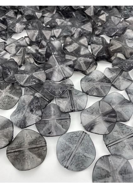 100GR Gri / Füme Renk 36MM Kıvrık Yassı Model Çatlak Buzlu Akrilik Boncuk, Çanta Boncuğu (~ 24 Adet)