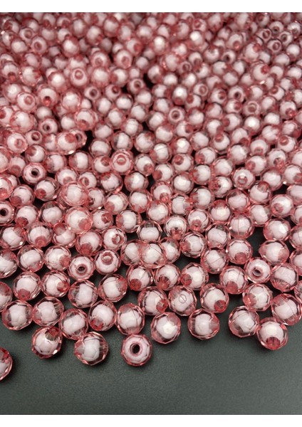 50GR 8mm Pembe Renk Içi Boncuklu Akrilik Petek Boncuk,takı,çanta Yapım Boncuğu (50GR,~200 Adet)