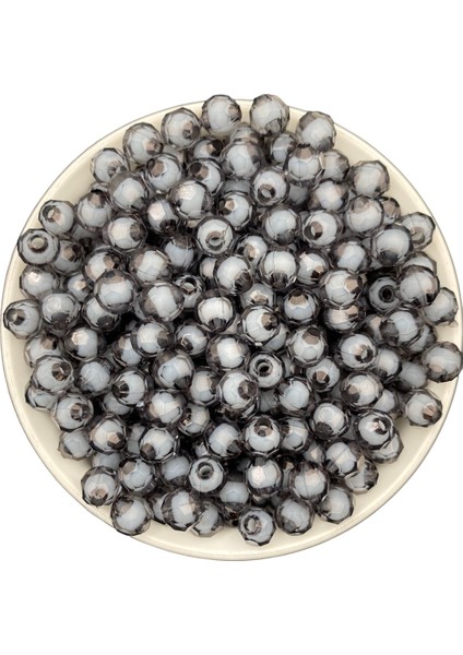 50GR 8mm Füme / Gri Renk Içi Boncuklu Akrilik Petek Boncuk,takı,çanta Yapım Boncuğu (50GR,~200 Adet)