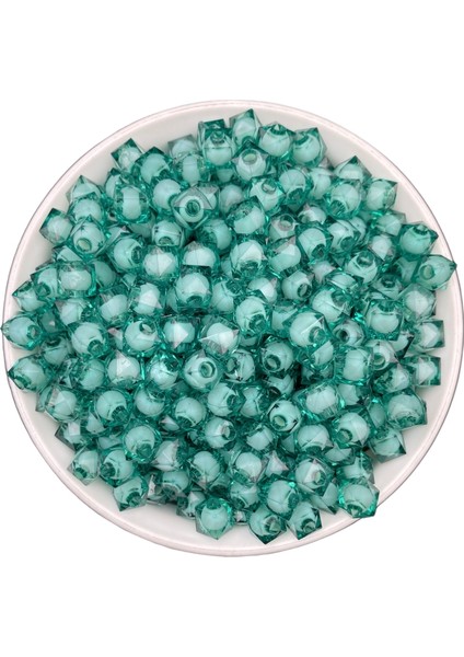 10MM Zümrüt Yeşili Içi Boncuklu Akrilik Küp Boncuk,takı,çanta Yapım Boncuğu (100GR,~250 Adet)