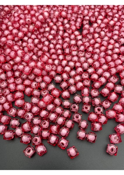 10MM Fuşya / Koyu Pembe Renk Içi Boncuklu Akrilik Küp Boncuk,çanta Yapım Boncuğu (100GR,~250 Adet) fiyatları