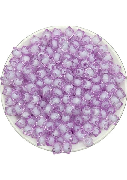 10MM Lila Renk Içi Boncuklu Akrilik Küp Boncuk,takı,çanta Yapım Boncuğu (100GR,~250 Adet)