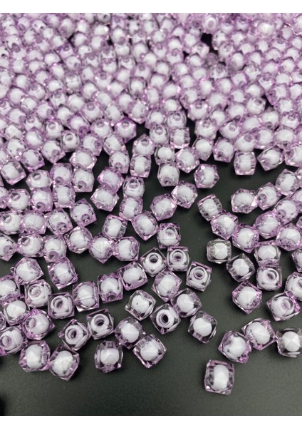 10MM Lila Renk Içi Boncuklu Akrilik Küp Boncuk,takı,çanta Yapım Boncuğu (100GR,~250 Adet) fiyatları