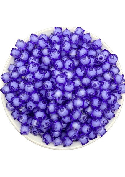 10MM Mor / Koyu Lila Renk Içi Boncuklu Akrilik Küp Boncuk,takı,çanta Yapım Boncuğu (100GR,~250 Adet)