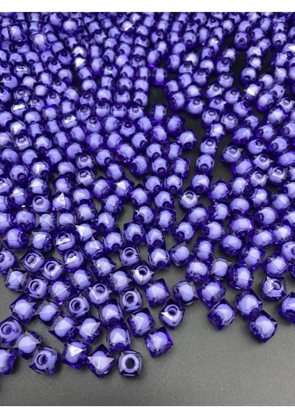 10MM Mor / Koyu Lila Renk Içi Boncuklu Akrilik Küp Boncuk,takı,çanta Yapım Boncuğu (100GR,~250 Adet) fırsatları