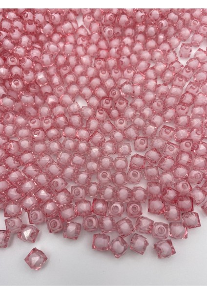 10MM Pembe Renk Içi Boncuklu Akrilik Küp Model Boncuk,takı,çanta Yapım Boncuğu (100GR,~250 Adet)