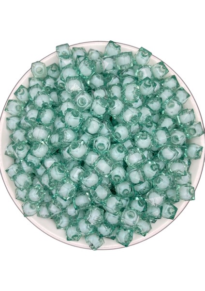 10MM Turkuaz Renk Içi Boncuklu Akrilik Küp Model Boncuk,takı,çanta Yapım Boncuğu (100GR,~250 Adet)