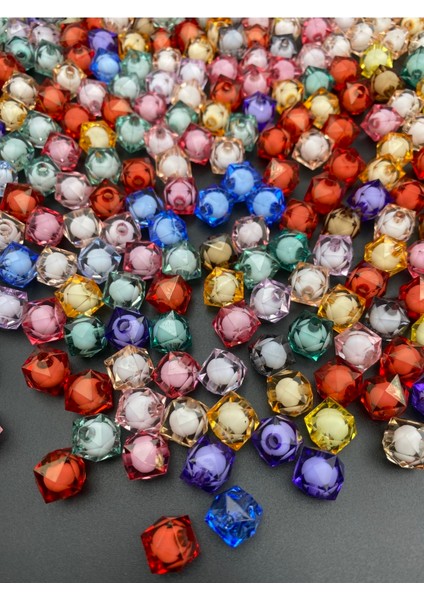 50GR 8mm Karışık Renkli Içi Boncuklu Akrilik Küp Boncuk,takı,çanta Yapım Boncuğu (50GR,~180 Adet) fiyatları