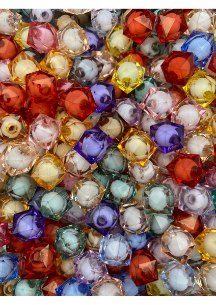 50GR 8mm Karışık Renkli Içi Boncuklu Akrilik Küp Boncuk,takı,çanta Yapım Boncuğu (50GR,~180 Adet) modelleri