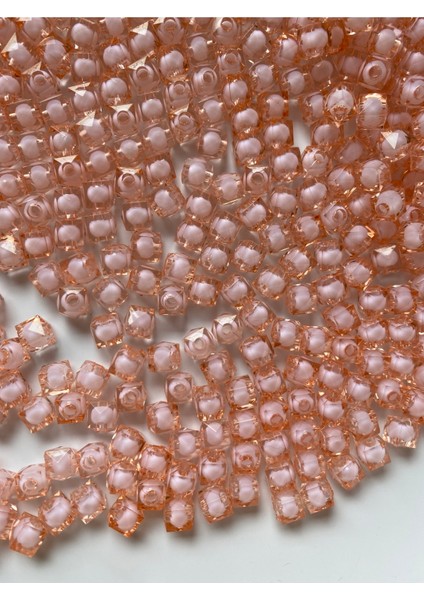 50GR 8mm Mercan / Somon Içi Boncuklu Akrilik Küp Boncuk,takı,çanta Yapım Boncuğu (50GR,~180 Adet)