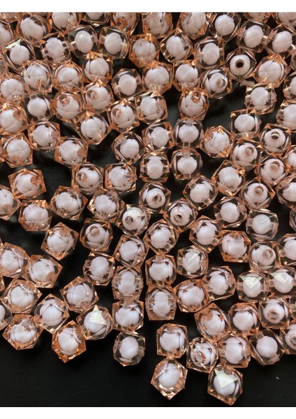 50GR 8mm Mercan / Somon Içi Boncuklu Akrilik Küp Boncuk,takı,çanta Yapım Boncuğu (50GR,~180 Adet) fırsatları