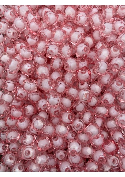 50GR 8mm Pembeı Renk Içi Boncuklu Akrilik Küp Boncuk,takı,çanta Yapım Boncuğu (50GR,~180 Adet) indirimleri