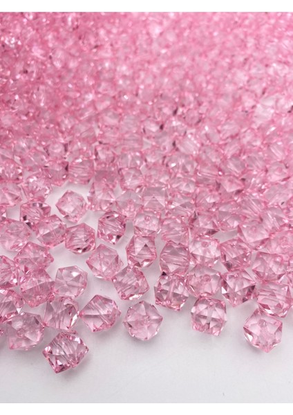 100GR 14MM Pembe Renk Küp,kübik Akrilik Boncuk,takı ,çanta Boncuğu (100GR,~80ADET)
