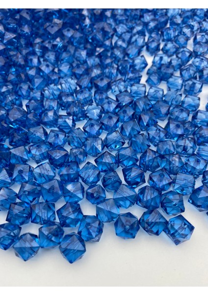 100GR 14MM Saks Mavisi / Koyu Mavi Küp, Kübik Akrilik Boncuk,takı ,çanta Boncuğu (100GR,~80ADET)