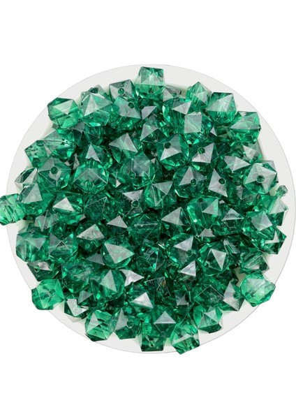100GR 14MM Zümrüt Yeşili Renk Küp, Kübik Model Akrilik Boncuk,takı ,çanta Boncuğu (100GR,~80ADET)