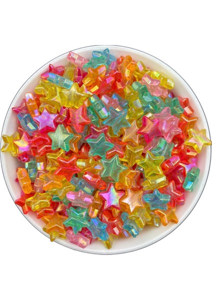 12MM Janjanlı Karışık Şeffaf Renkli Yıldız Boncuk, Akrilik Takı Yapım Boncuğu (25 Gr, ~ 65 Adet)