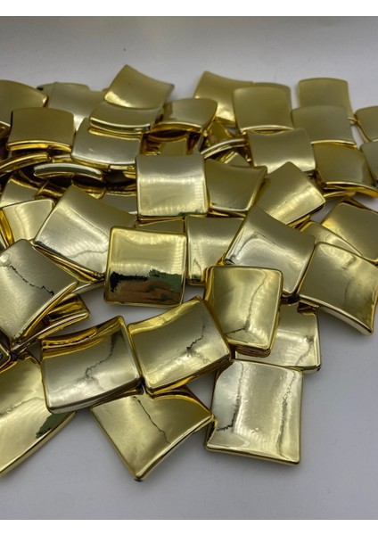 100GR Gold Renk Metalize Kare Baklava Model Boncuk, Aksesuar, Takı Çanta Boncuğu (100GR,~17 Adet)