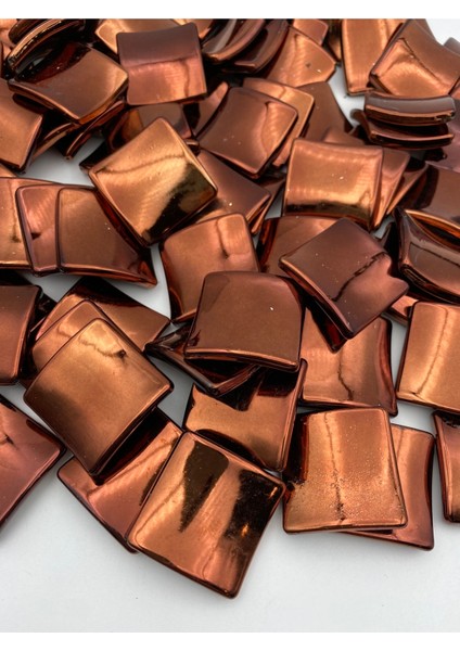 100GR Kahverengi Metalize Kare Baklava Model Boncuk, Aksesuar, Takı Çanta Boncuğu (100GR,~17 Adet)