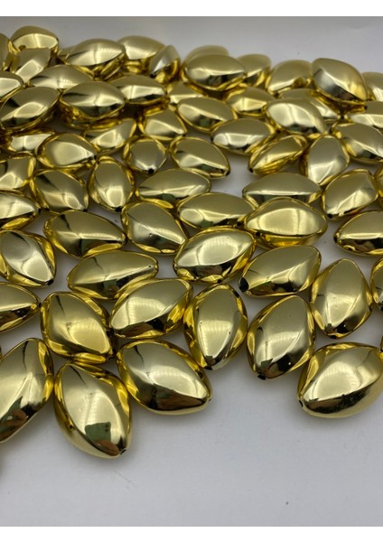 100GR Gold / Altınsarısı Renk Büyük Metalize Badem Boncuk, Takı Çanta Boncuğu (100GR,~20 Adet) fiyatları