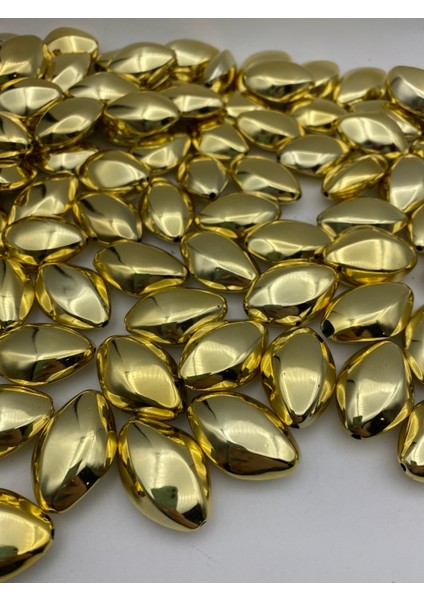 100GR Gold / Altınsarısı Renk Büyük Metalize Badem Boncuk, Takı Çanta Boncuğu (100GR,~20 Adet) modelleri