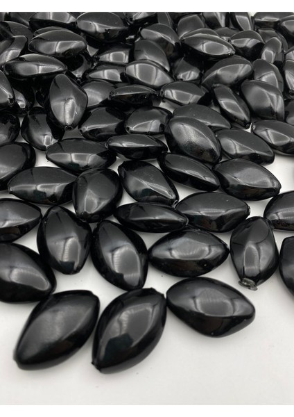 100GR Siyah Renk Büyük Metalize Badem Boncuk, Aksesuar, Takı Çanta Boncuğu (100GR,~20 Adet)