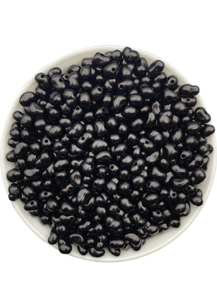 50GR Siyah Renk Formsuz Şekilsiz Plastik Lüks Barok Inci Boncuk, Yamuk Inci (~250 Adet)