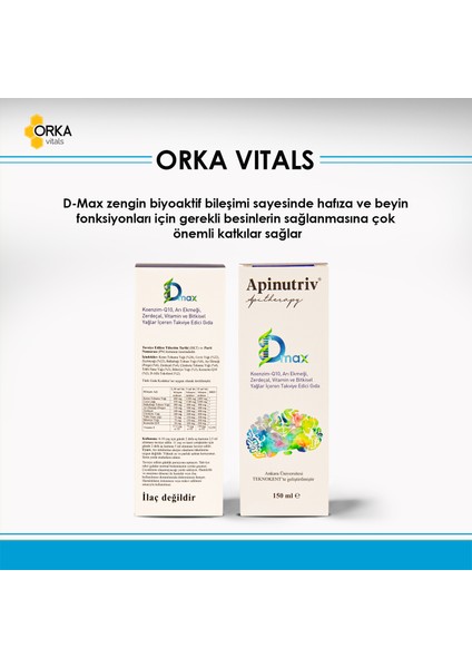 D-max 150 ml Koenzim Q10, Arı Ekmeği, Zerdeçal, Vitamin Bitkisel Yağlar Içeren Takviye Edici Gıda