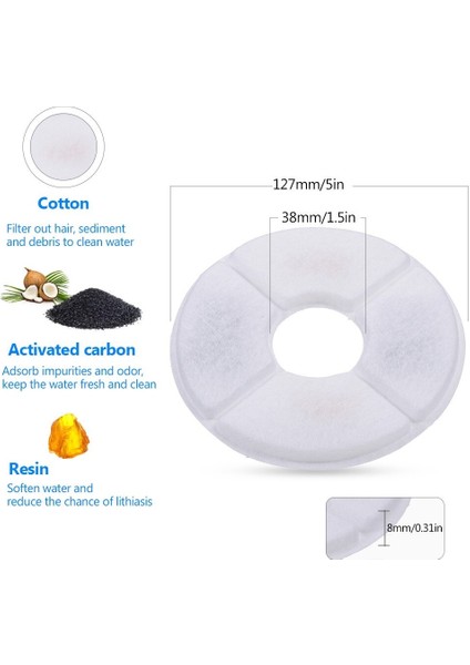 10PCS, Pet Water Dispenser Round Cartridge Cat And Dog Water Feeder Pet Supplies Bulk Filter Tablets (Yurt Dışından)