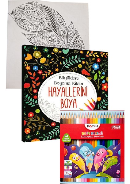 Hayallerini Boya Büyüklere Boyama Kitabı Fatih 24 Renk Kuru Boya 1 Adet Ema Boyama Kitabı Büyükler Için Mandala Yaratıcı Boyama